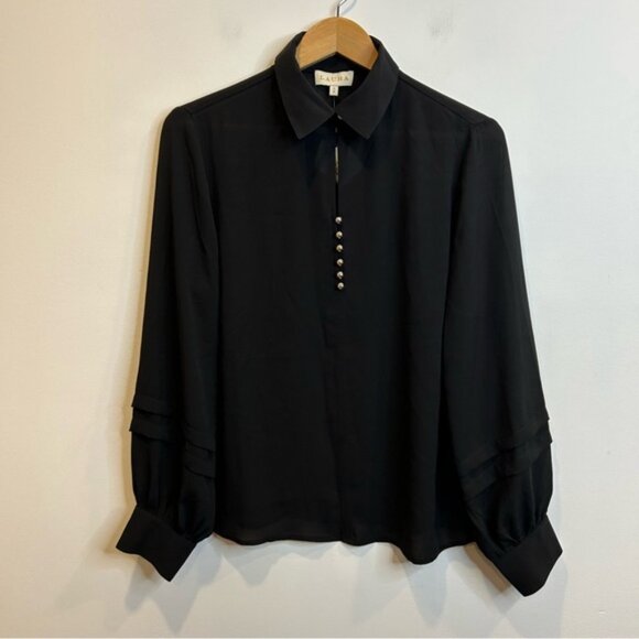 Laura #101300 Button Detail Long Sleeve Blouse Black - Picture 5 of 12
